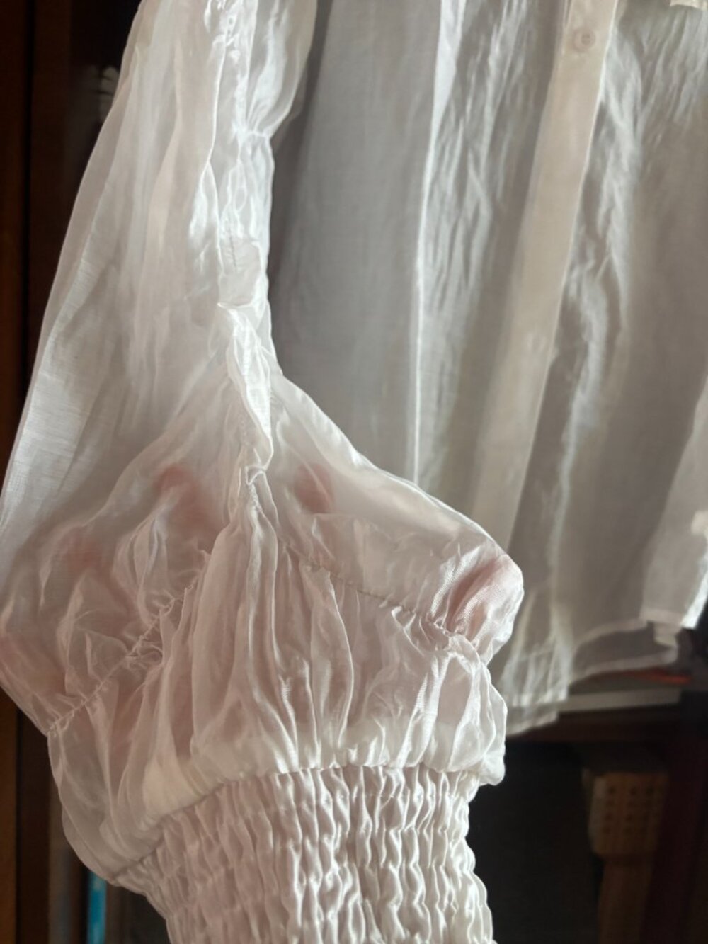 White Silk Blouse with Ruffled Collar - Picture 4 of 4